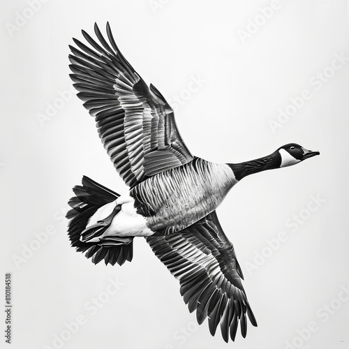 Canada Goose Pencil Sketch Hand Drawn Black and White Isolated Depiction of Branta Canadensis on a Blank White Background photo