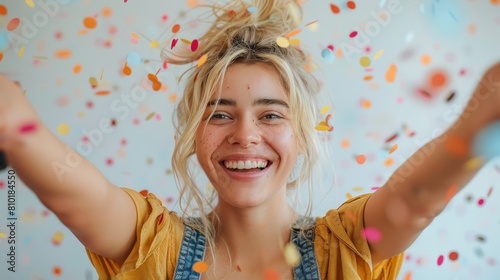 Woman in White Tank Top Surrounded by Confetti