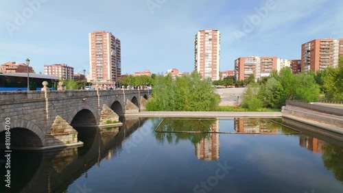 Ancient stone bridges that cross the Manzanares River as it passes through the city of Madrid, Spain.