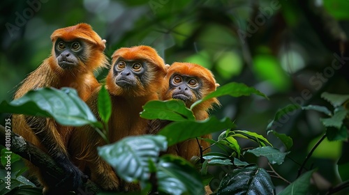 Group of Monkeys Sitting on Top of a Tree