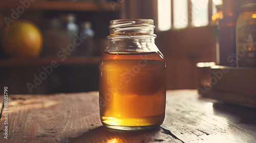 Jar of apple cider vinegar on table