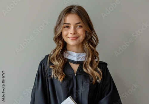 Woman in Graduation Gown Holding Book