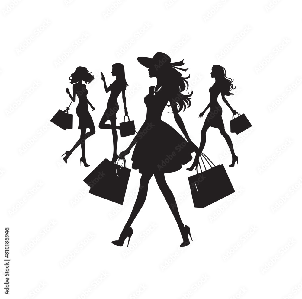 Shopping Girl vector illustration 
silhouette style