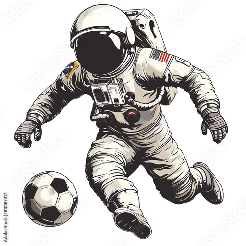 astronaut playing soccer football in space Generative AI