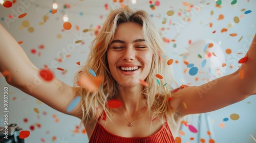 Woman in White Tank Top Surrounded by Confetti
