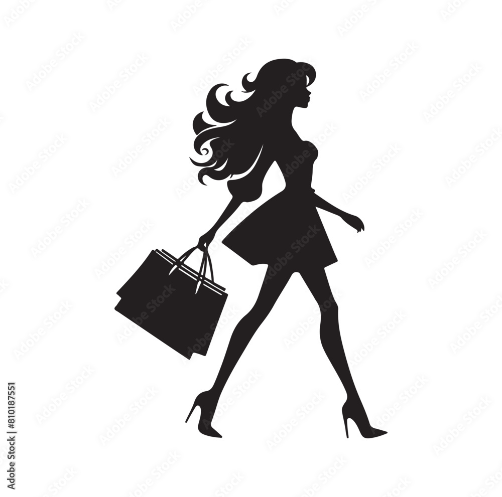 Shopping Girl vector illustration 
silhouette style