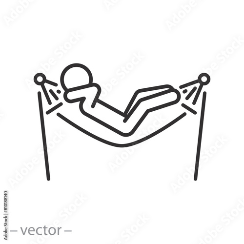 man in beach hammock icon, relax concept, thin line web symbol on white background - editable stroke vector illustration