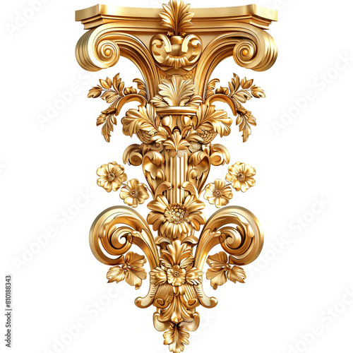 Luxurious Rococo style column design on white background