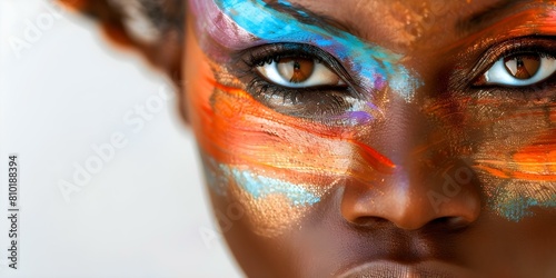 African transgender person's hand painted with trans flag colors in close-up view. Concept Transgender Pride, Close-Up Shot, Hand Painted, African Descent, Flag Colors