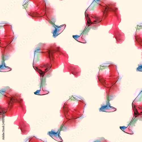 Obraz na plátne Seamless pattern for wine bar and wine lovers, simply hand drawn style, parisian party style illustration