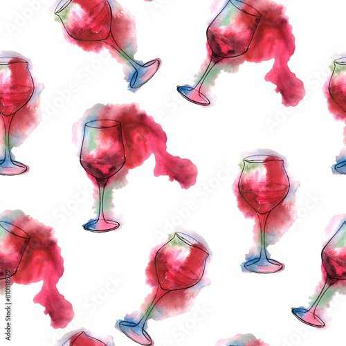 Εκτύπωση καμβά Seamless pattern for wine bar and wine lovers, simply hand drawn style, parisian party style illustration