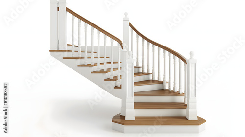 Scandinavian-style staircase with minimalist railing isolated on white background, vintage, png 