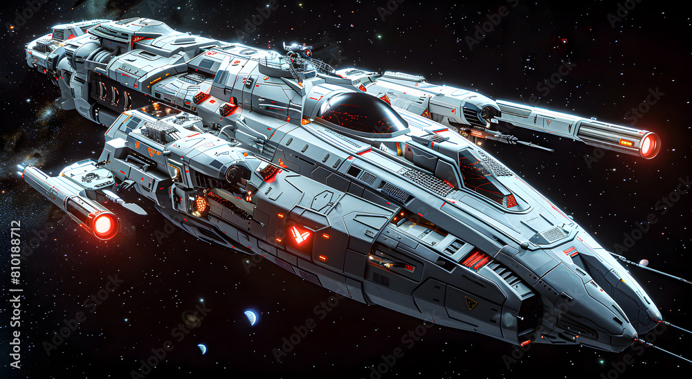Naklejka premium A spaceship in outer space.