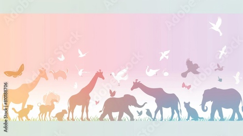 A colorful poster of animals walking in a line