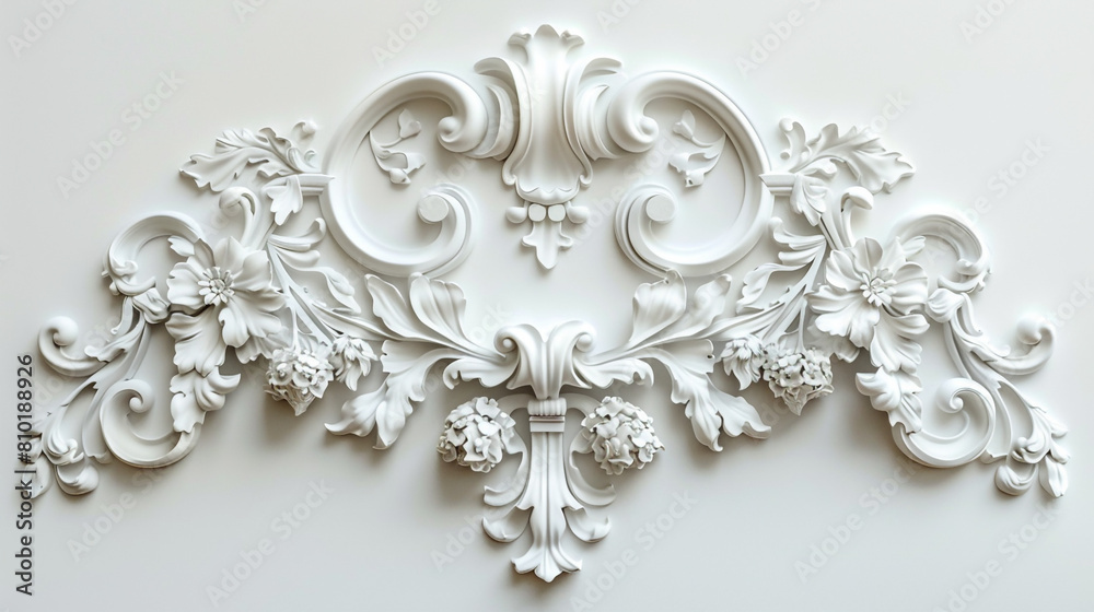 Obraz premium Luxurious entablature design in rococo style on white background 