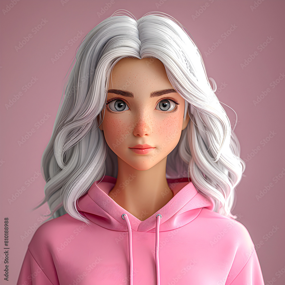 3D Portrait of a cartoon girl with white hair. 3D Portrait of a cartoon girl with white hair.