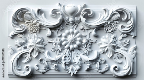 Luxury wall design bas-relief with stucco mouldings rococo element on a white background photo