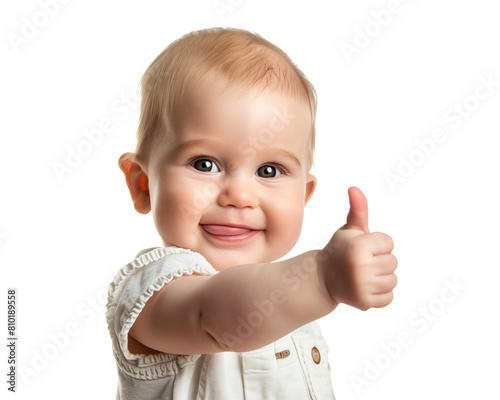Obraz na płótnie Happy Baby Giving Thumbs Up, Adorable Smile in Grey Sweater w salonie