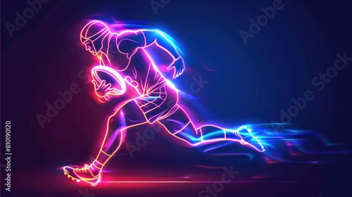 A football player is running with a football in his hand