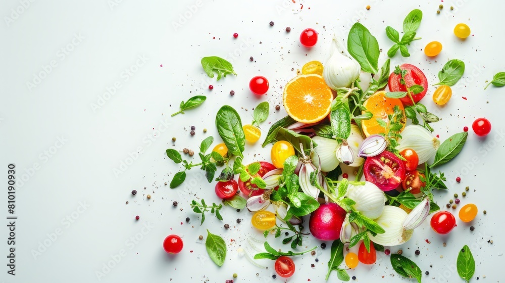 Selection of healthy food, fruits, vegetables and meat food