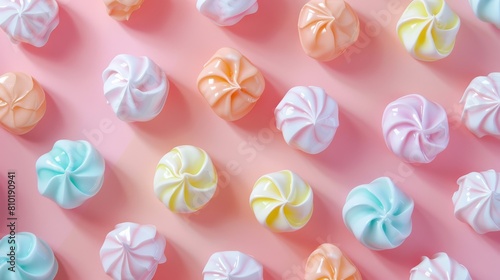 A row of colorful marshmallows with swirls on them