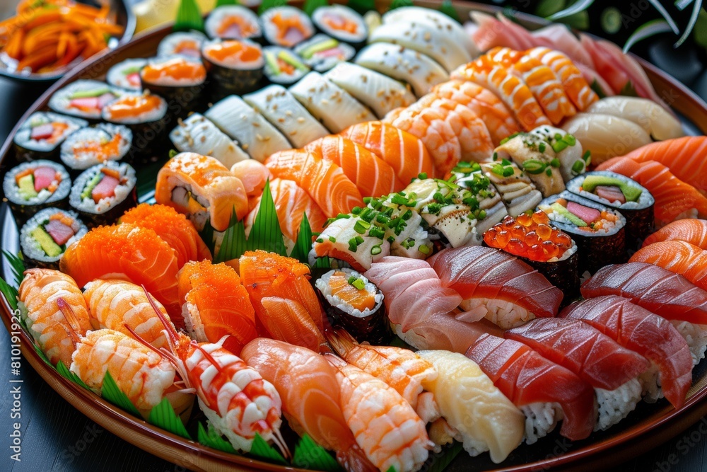 Assorted Sushi Platter on Table Assorted Sushi Platter on Table