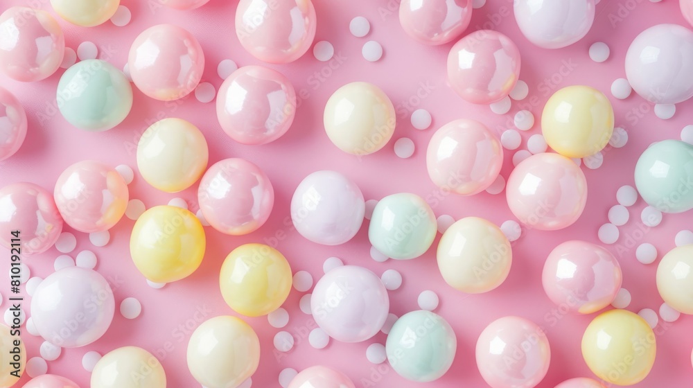 The candy balls are of different sizes and colors, creating a playful