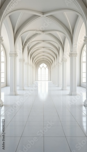 Elegant White Hallway With Columns and Arches