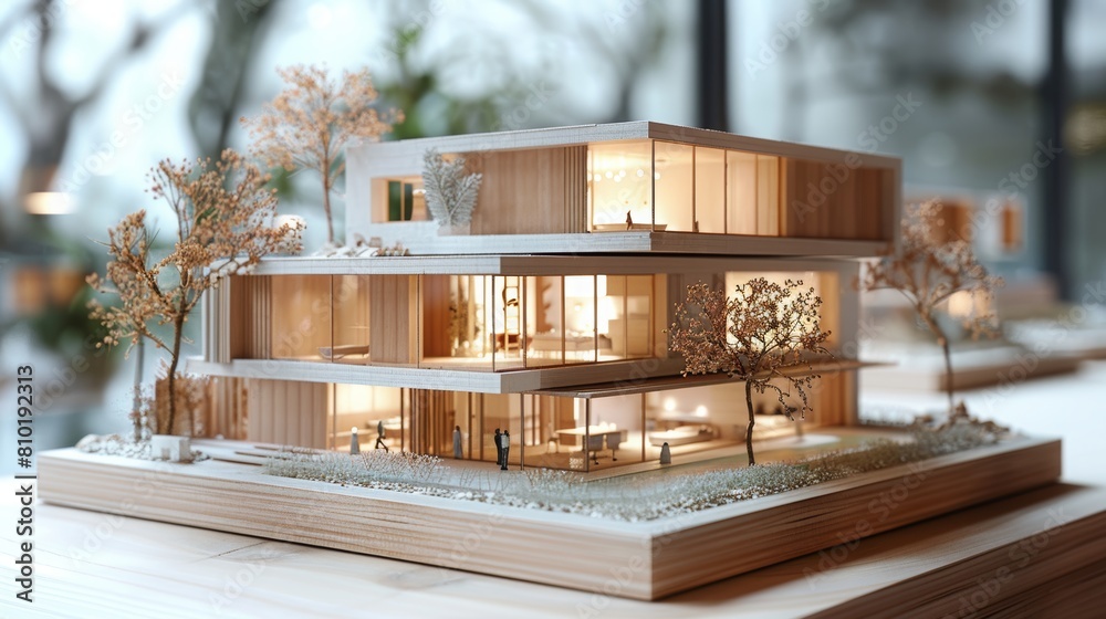 The image shows a 3D printed model of a modern house with a lot of glass windows. The house has a modern design and looks very futuristic. The image shows a 3D printed model of a modern house with a lot of glass windows. The house has a modern design and looks very futuristic.