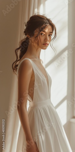 Woman in White Dress Standing in Room