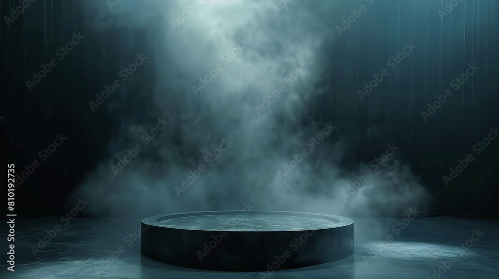 dramatic dark podium with smoky fog and spotlight abstract studio background
