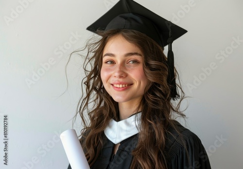 Graduating Woman in Cap and Gown
