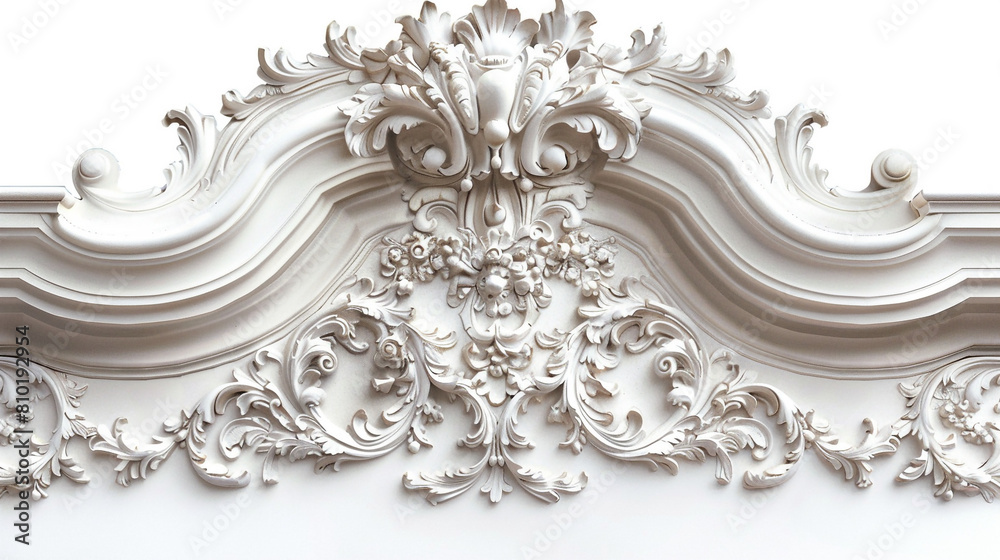 Luxurious entablature design in rococo style on white background Luxurious entablature design in rococo style on white background
