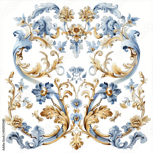 Luxurious acroteria design in rococo style on a white background photo