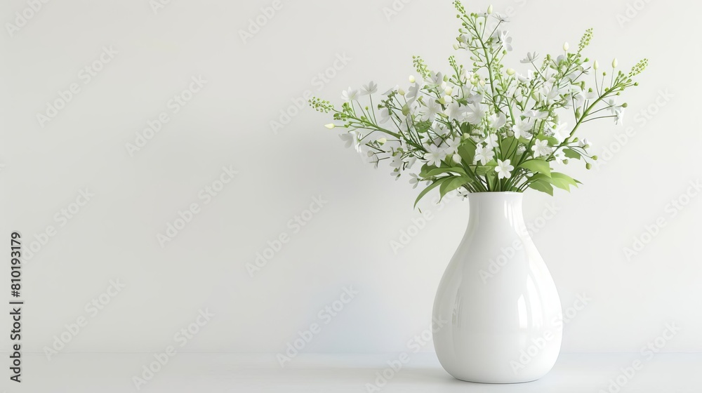 elegant flower vase with delicate blooms white background 3d illustration