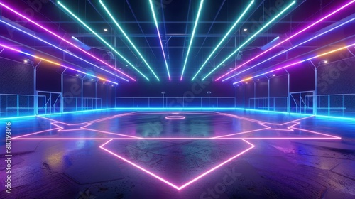 electric neon baseball field vibrant 3d render on black