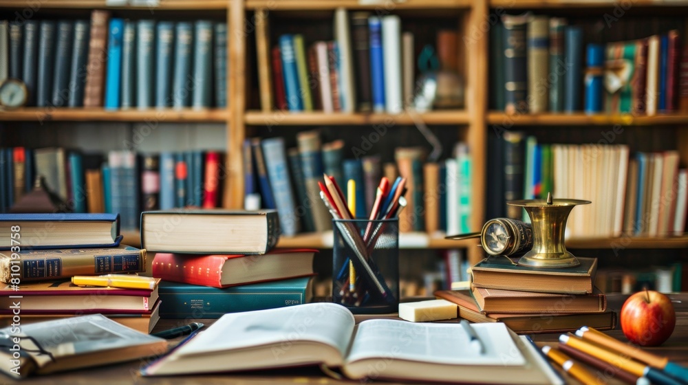 An assortment of books on a table, creating a vivid scene of education, inspiration, and imagination. Generative AI An assortment of books on a table, creating a vivid scene of education, inspiration, and imagination. Generative AI