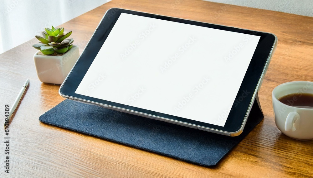 Tablet on Table with Decoration - Tablet Mockup for Application Presentation, Web Design or User Interface Design - Template for Representation and Presentation of Design Tablet on Table with Decoration - Tablet Mockup for Application Presentation, Web Design or User Interface Design - Template for Representation and Presentation of Design