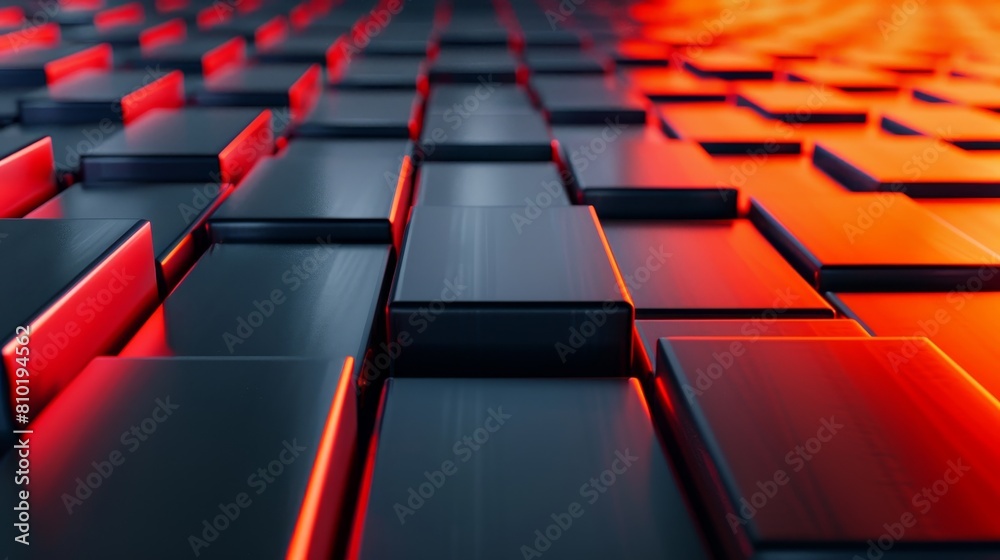 Fototapeta premium Orange illuminated circuit-like cube design on a dark background.