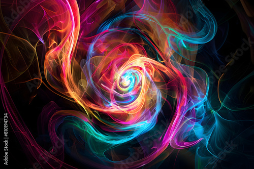 Luminous neon abstract composition with vibrant colors. Beautiful artwork on black background.