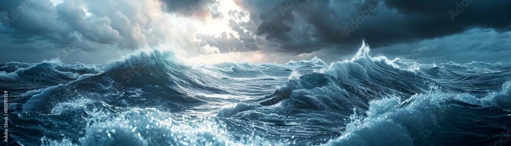 The ocean is a vast and powerful force,blue sky and clouds The ocean is a vast and powerful force,blue sky and clouds