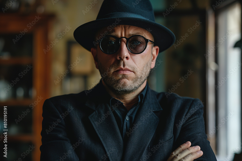 portrait of man with black hat, with various expressions, focal points and backgrounds. portrait of man with black hat, with various expressions, focal points and backgrounds.