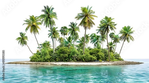 idyllic palmfringed island oasis surrounded by turquoise waters isolated on white tropical paradise photo cutout photo