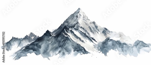 A beautiful watercolor of a snowy mountain peak, capturing the aweinspiring power of nature, isolated minimal with white background