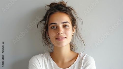 joyful young woman confident portrait in white tee ai generated photo