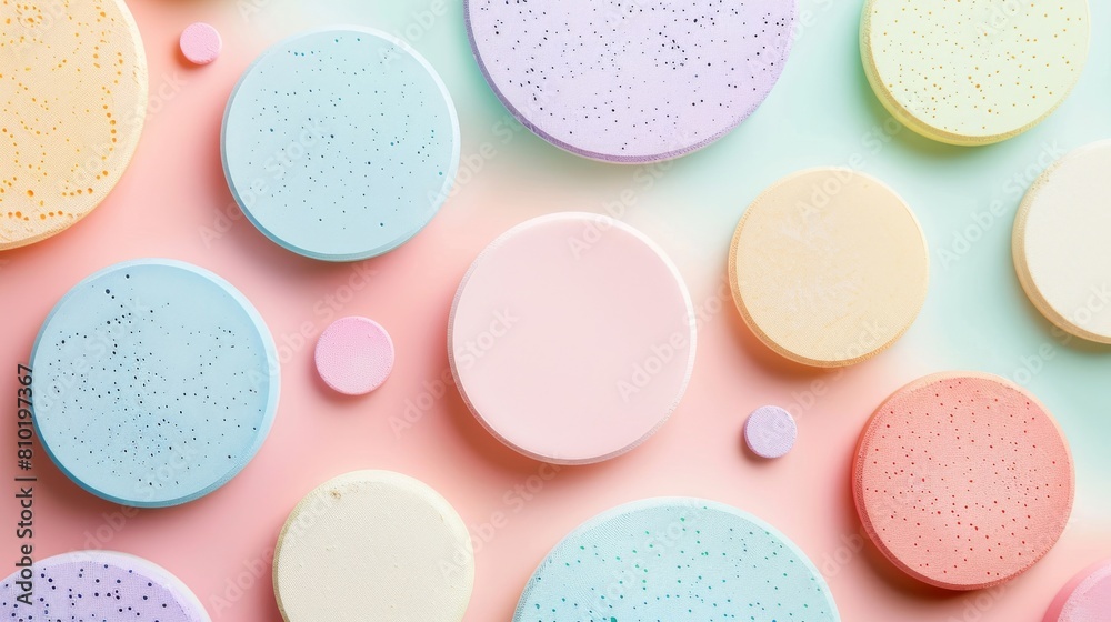A colorful array of makeup containers, including a pink one