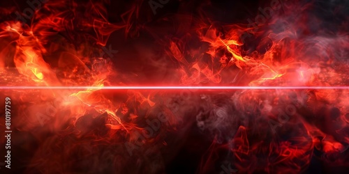 Mysterious Dark Room Illuminated by Red Laser Beam Neon Rays and Smoke. Concept Lighting Effects, Neon Lights, Red Laser, Smoke, Mysterious Atmosphere