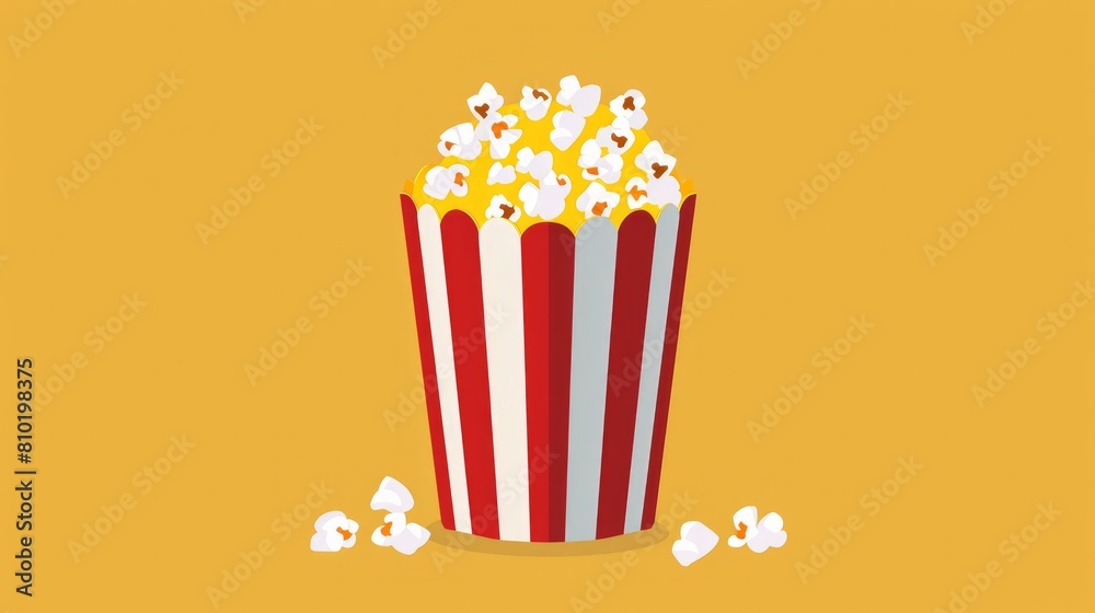  simple and appealing illustration of popcorn isolated on a yellow background, styled as a flat icon