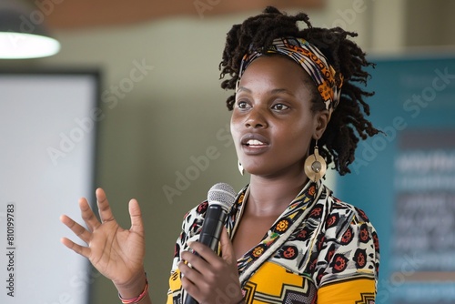 An ambitious entrepreneur pitching her startup idea