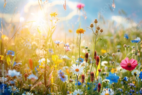 A sunlit meadow blanketed with wildflowers